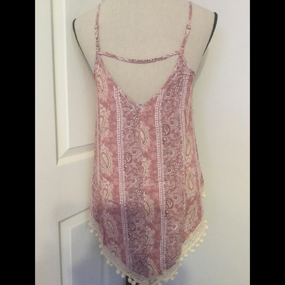 ❌DONATED❌Rose Pink Paisley Pom Pom Hem Top - Picture 5 of 9